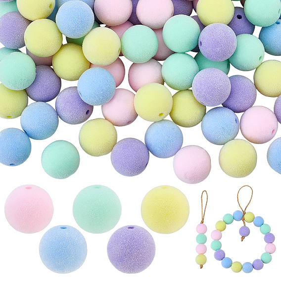 80Pcs 5 Colors Flocking Acrylic Beads, Round