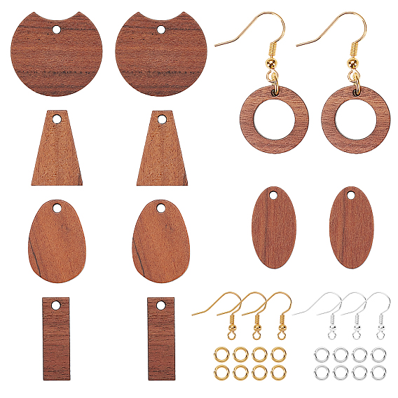 DIY Dangle Earring Making Kits, Including Undyed Walnut Wood Pendants, Brass Earring Hooks, Brass Jump Rings, Mixed Shapes