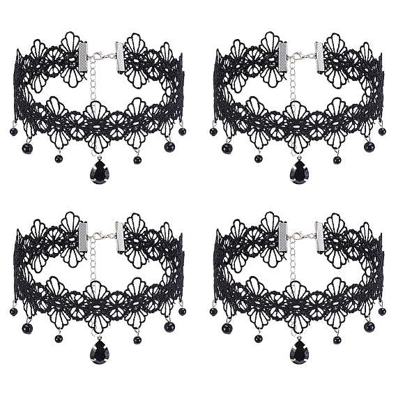 4 шт. ожерелья-чокеры из кружева с кисточками и цветами из смолы в готическом стиле