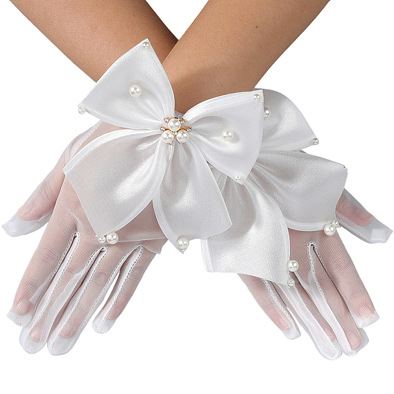 Кружевные перчатки невесты из полиэстера, с имитацией жемчуга