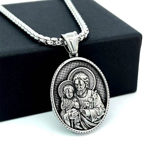 304 Мужские подвески-ожерелья из нержавеющей стали с изображением святого Иосифа и младенца Иисуса