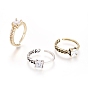 Adjustable Brass Micro Pave Cubic Zirconia Cuff Rings, Open Rings, Long-Lasting Plated, Ring with Square, Finger Rings, Clear
