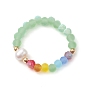 Natural Cultured Freshwater Pearl and Imitation Jade Glass Stretch Finger Rings