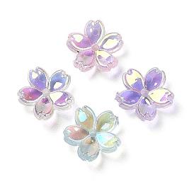 Transparent ABS Plastic Beads Cap, UV Plated, 5-Petal Flower