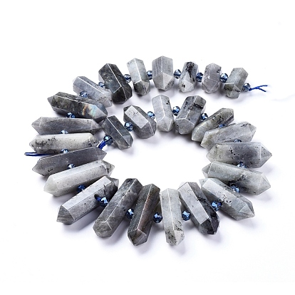 Natural Labradorite Beads Strands, with Glass Beads, Faceted, Double Terminated Point
