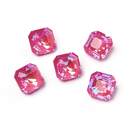 Glass Rhinestone Cabochons, Mocha Fluorescent Style, Pointed Back, Faceted, Square