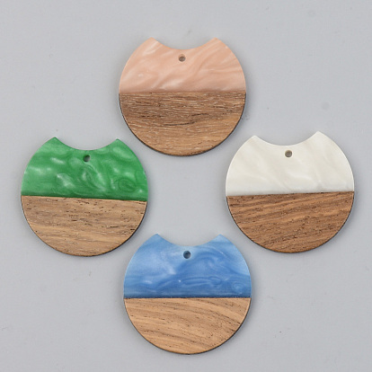 Opaque Resin & Walnut Wood Pendants, Gap Flat Round