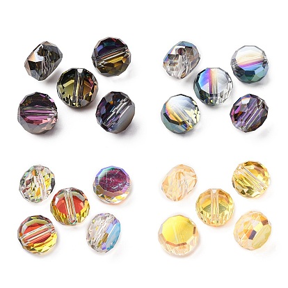 Гальванические стеклянные бусины, плоско-круглые, граненые, с половиным покрытием