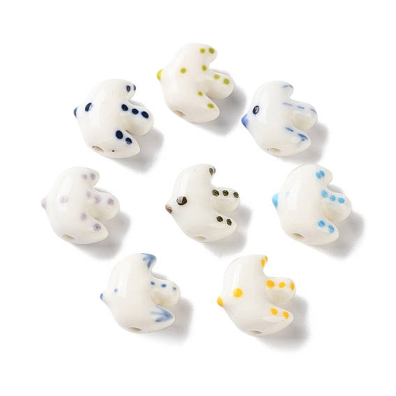 Handmade Porcelain Beads, Hand Painted, Bird