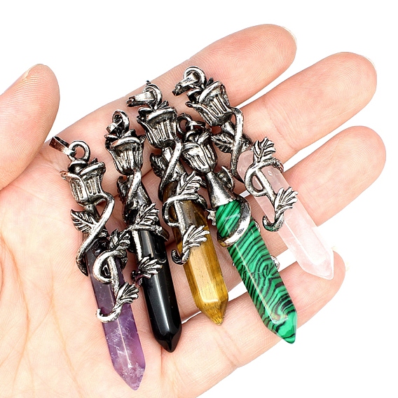 Ожерелья с подвесками в виде пули из металлического цветка розы, обернутого в форму заостренными драгоценными камнями, PU кожаный шнур ожерелья