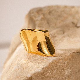 18K Gold Stainless Steel Minimalist Wide Face Ring - Premium Design, Non-Fading Jewelry.