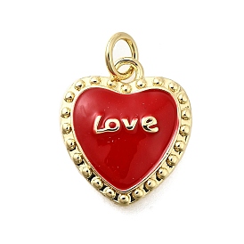 Латунные подвески с красной эмалью, сердце со словом любовь прелести, без свинца и без кадмия, стойки покрытие, долговечный, с целью перехода в кольце
