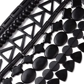 Natural Black Jade Beads Strands, Triangle & Oval & Column, Mixed Shapes