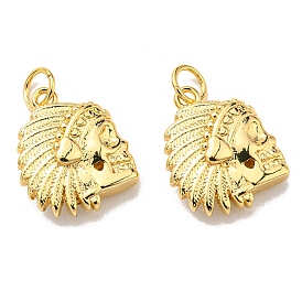 Rack Plating Brass Pendants, with Jump Ring, Lead Free & Cadmium Free, Long-Lasting Plated, Indian Head Chief Charm