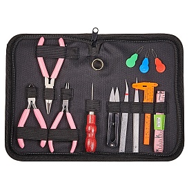 SUNNYCLUE Jewelry Tools, Imitation Leather Bags, For Plier Tool Sets, with Carbon Steel Jewelry Pliers, Iron Tweezers and Sharp Steel Scissors
