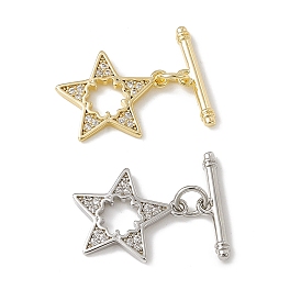 Brass Micro Pave Clear Cubic Zirconia Toggle Clasps, Star