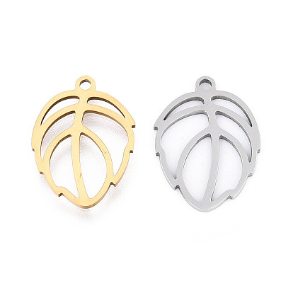 Полые 201 из нержавеющей стали кулоны, лист прелести, лазерная резка