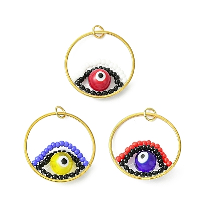 3Pcs Glass Seed Beaded Evil Eye Pendants, with Jump Ring