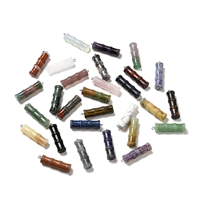 Gemstone Pendants, Bamboo Stick Charms, with Stainless Steel Color Tone 304 Stainless Steel Loops
