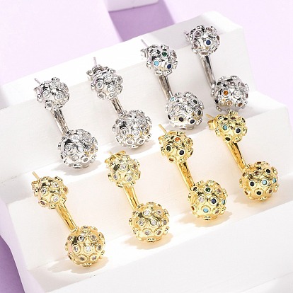 Латунные микро проложить серьги стержня кубического циркония, круглые, без кадмия и без свинца, стойки покрытие, долговечный