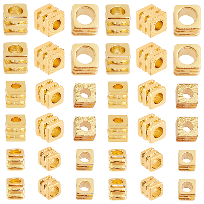 150Pcs 3 Style Brass Spacer Beads, Long-lasting Plated, Grooved Cube
