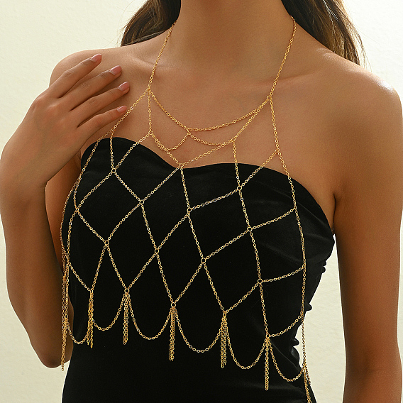 Элегантные железные геометрические сетчатые нагрудные цепи с кисточками для ежедневного наряда для вечеринок