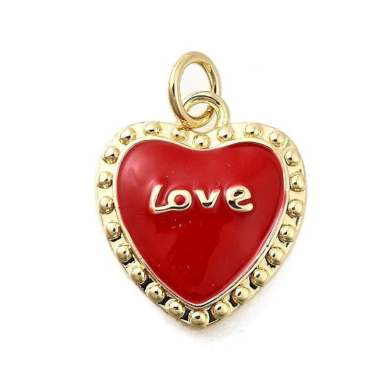 Латунные подвески с красной эмалью, сердце со словом любовь прелести, без свинца и без кадмия, стойки покрытие, долговечный, с целью перехода в кольце