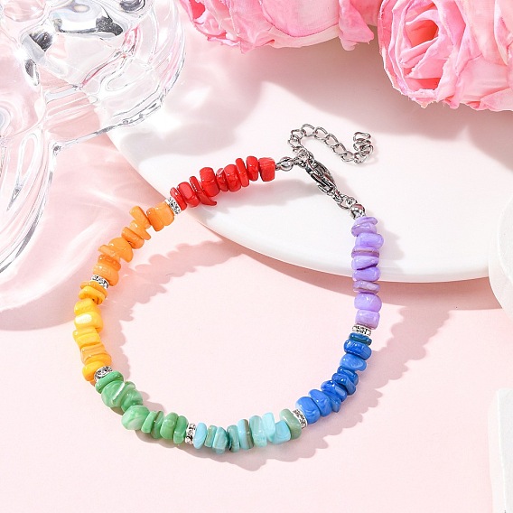 Браслеты из натуральных пресноводных ракушек, окрашенных чакрой, для женщин, самородки, с латунной прокладки Rhinestone