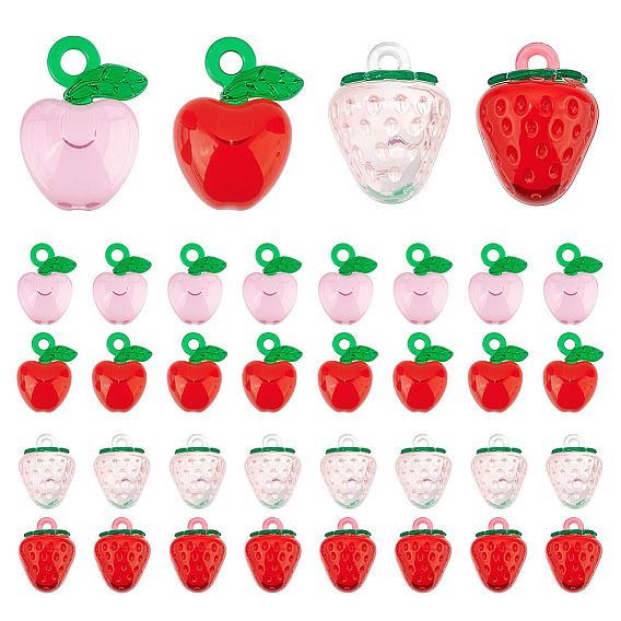 36 шт 4 стили прозрачные акриловые подвески, клубника и яблоко