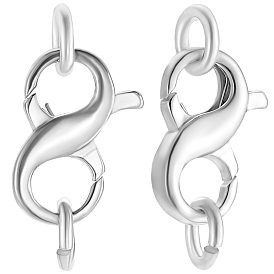 1Pc Rhodium Plated 925 Sterling Silver Double Opening Lobster Claw Clasps, with 2Pcs Open Jump Rings, with S925 Stamp