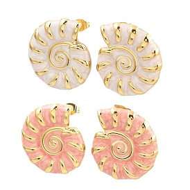 304 серьги-гвоздики из нержавеющей стали с эмалированными раковинами, золотые