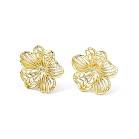 Clear Cubic Zirconia Flower Stud Earrings, Rack Plating Brass Jewelry for Women, Cadmium Free & Lead Free