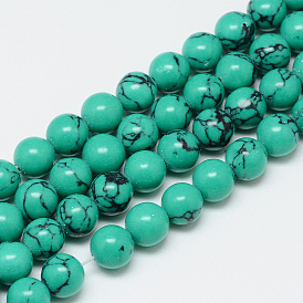 Окрашенные синтетические бирюзовые бусины, круглые
