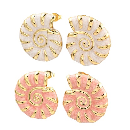 304 серьги-гвоздики из нержавеющей стали с эмалированными раковинами, золотые