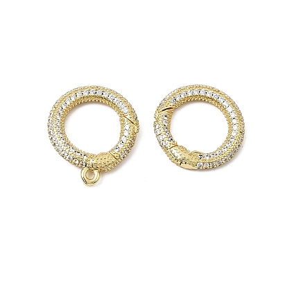Brass Micro Pave Clear Cubic Zirconia Spring Gate Rings, O Ring, Long-Lasting Plated, Rack Plating, Lead Free & Cadmium Free