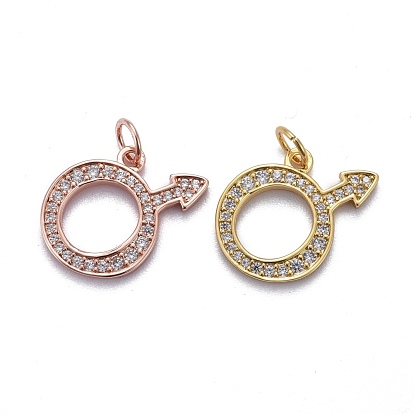 Brass Micro Pave Clear Cubic Zirconia Pendants, with & Jump Rings, Long-Lasting Plated, Male Mark