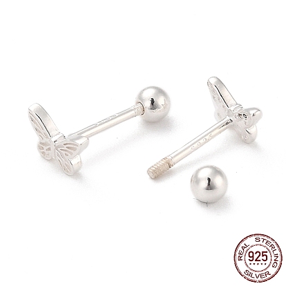 Butterfly 925 Sterling Silver Stud Earrings for Girl Women, Dainty Minimalist Post Earrings with Ball Ear Nut