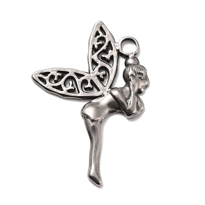 304 Stainless Steel Pendants, Textured, Fairy