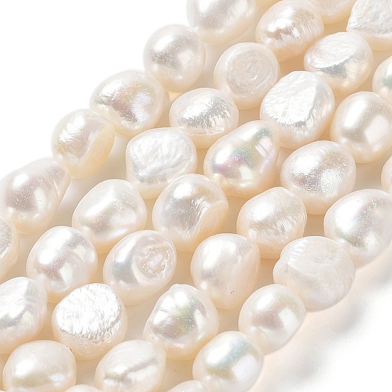 Natural Cultured Freshwater Pearl Beads Strands, Two Side Polished, Grade 3A