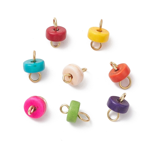 Подвески-коннекторы heishi из синтетической бирюзы, окрашенные в диск, с 304 двойными петлями из нержавеющей стали, разноцветные