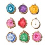 Natural Druzy Agate Dyed Pendants, Golden Edged Flower Slice Charms