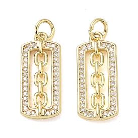Латунные микропаве прозрачные подвески с фианитом, прямоугольник с подвесками-цепочками