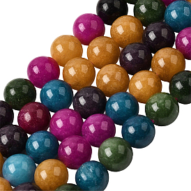 2 Colliers de perles de jade blanc naturel, teint, ronde