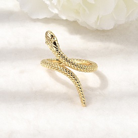 Латунные манжеты открытые кольца для женщин, змея, стойки покрытие, долговечный, без свинца и без кадмия