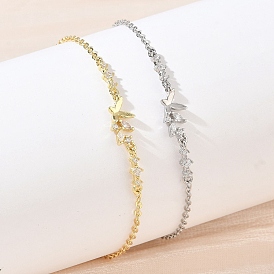Bracelets à maillons en laiton pavés de zirconiums cubiques transparents, papillon, plaqué longue durée, crémaillère plaquage, sans plomb et sans cadmium