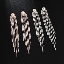 Pearl Diamond Tassel Earrings - Simple and Elegant Ear Jewelry.