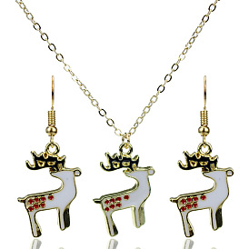 Cute 3D Reindeer Earrings Necklace Set for Christmas Gifts