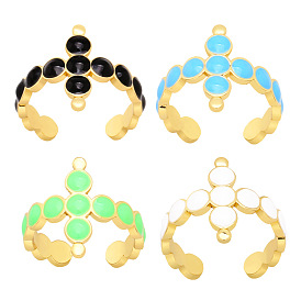 Enamel Cross Open Cuff Ring, Golden Brass Jewelry for Women