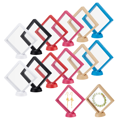 12 шт. 6 цветные квадратные прозрачные ПЭ тонкие пленочные подвесные коробки для демонстрации ювелирных изделий, 12 шт. 6 цвета пластикового корпуса