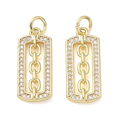 Латунные микропаве прозрачные подвески с фианитом, прямоугольник с подвесками-цепочками